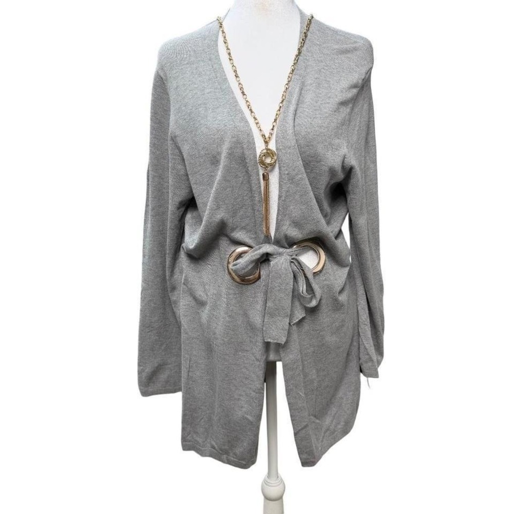 Cocobleu Gray Tie Front Longline Cardigan Womens Large Chic Minimalist Career